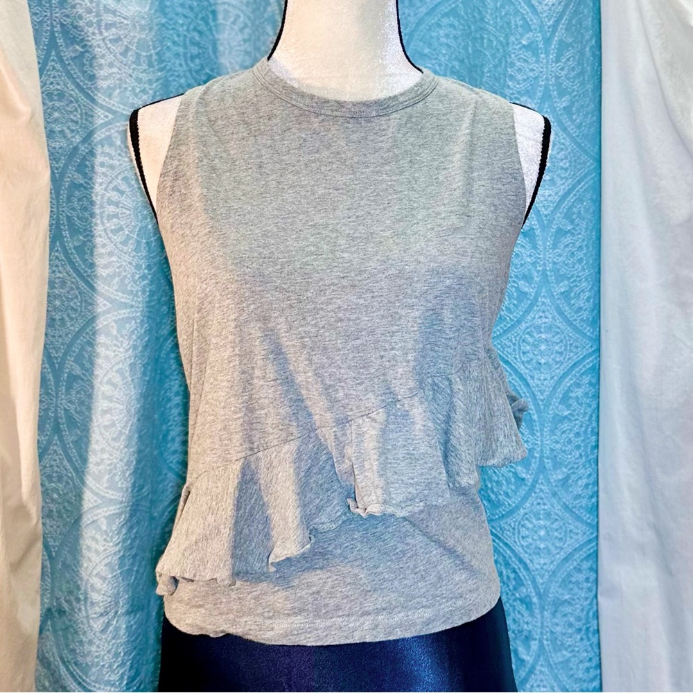 Rebecca Minkoff Brushed Cotton Asymmetric Ruffle Top Sz L - Picture 1 of 9